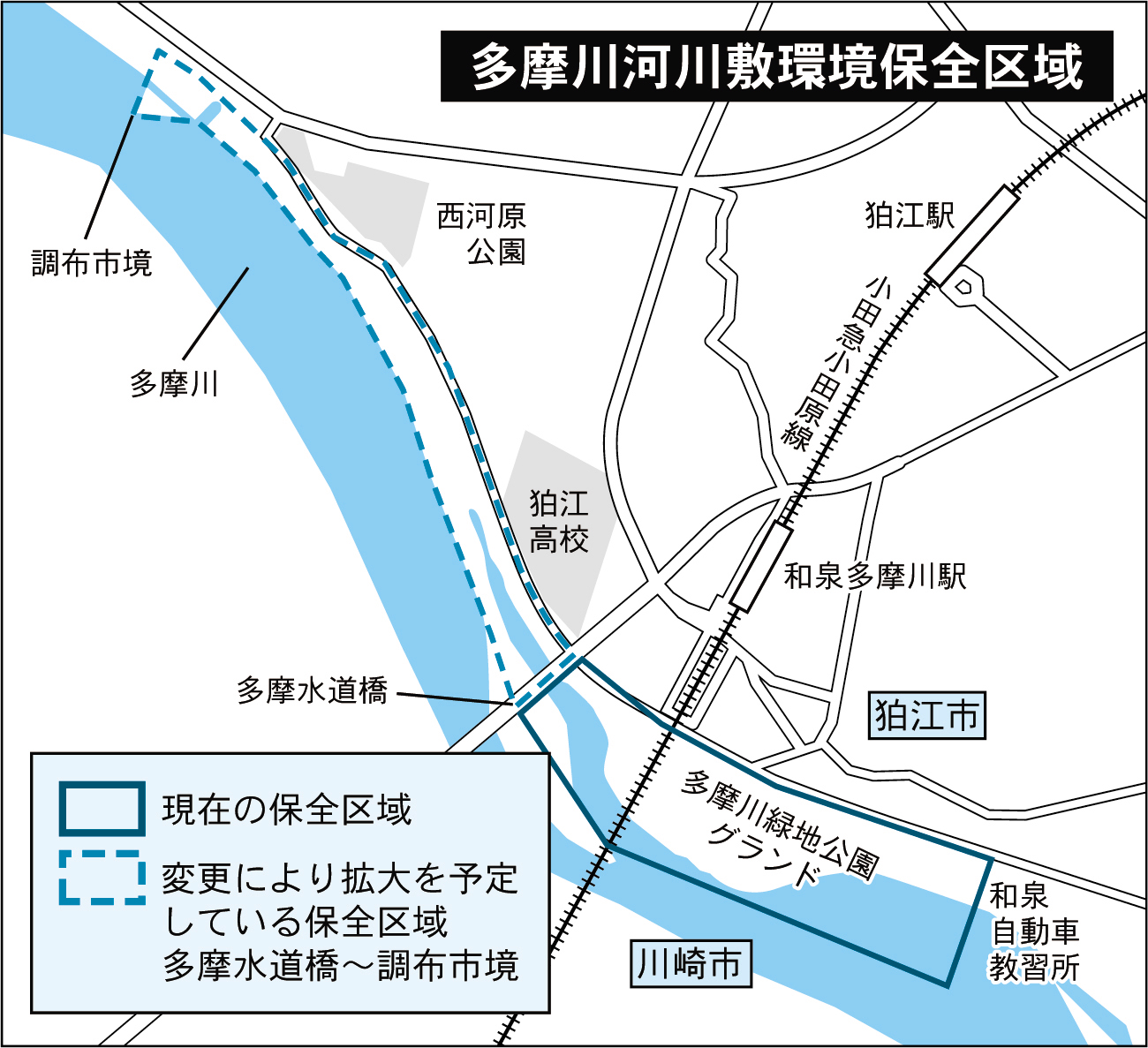 多摩川河川敷環境保全区域の拡大エリアを示した図